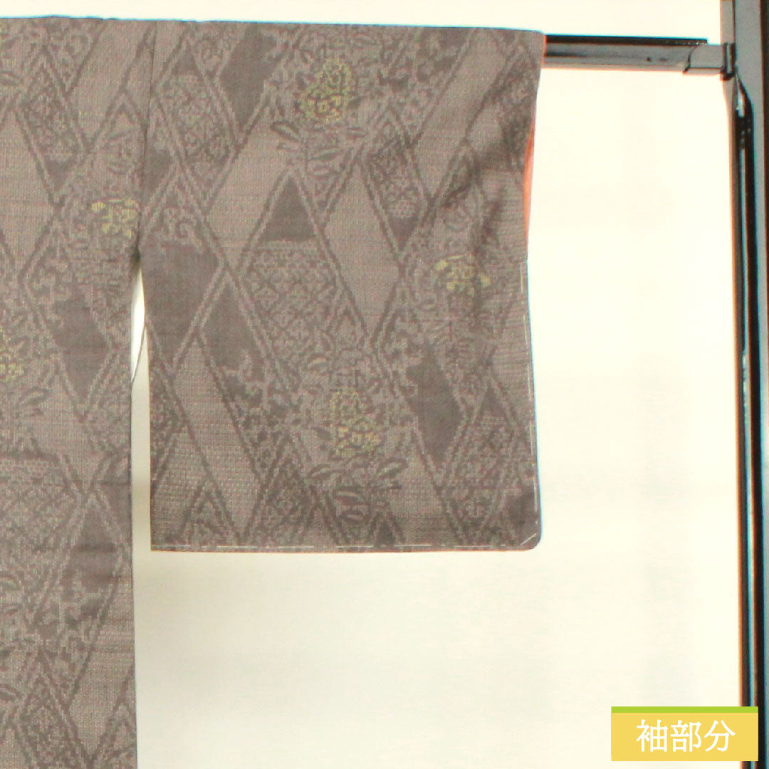 結城紬 正絹 身丈157.5cm 裄丈64.5cm  黝色 抽象模様 しつけ糸付き 未使用品 Sランク 袷 グレー系 1116003322322