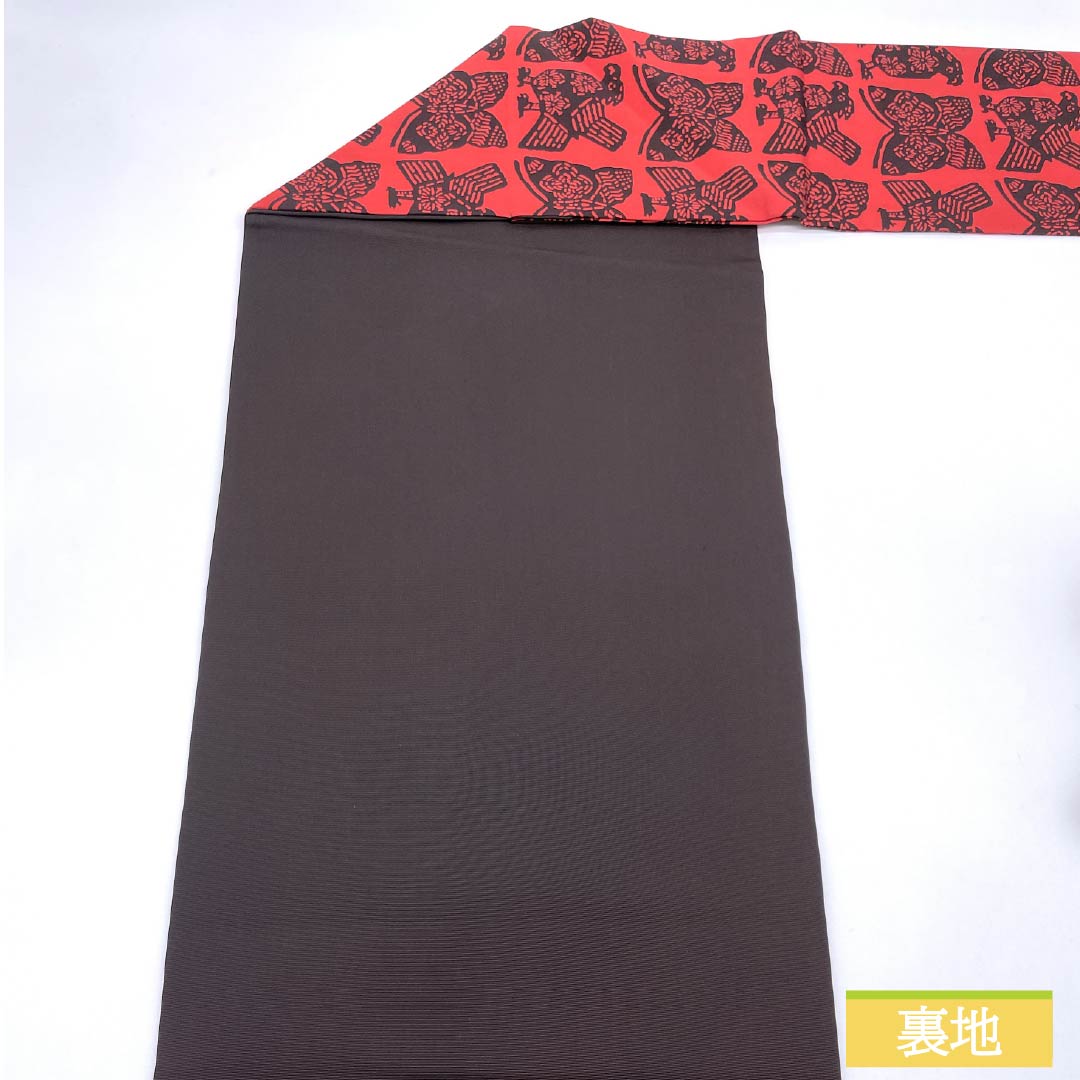名古屋帯 紅色（べにいろ） 型染 塩瀬 蝶 帯丈370cm 正絹 Sランク 全通 カジュアル 赤系 1124007682312 名古屋仕立て