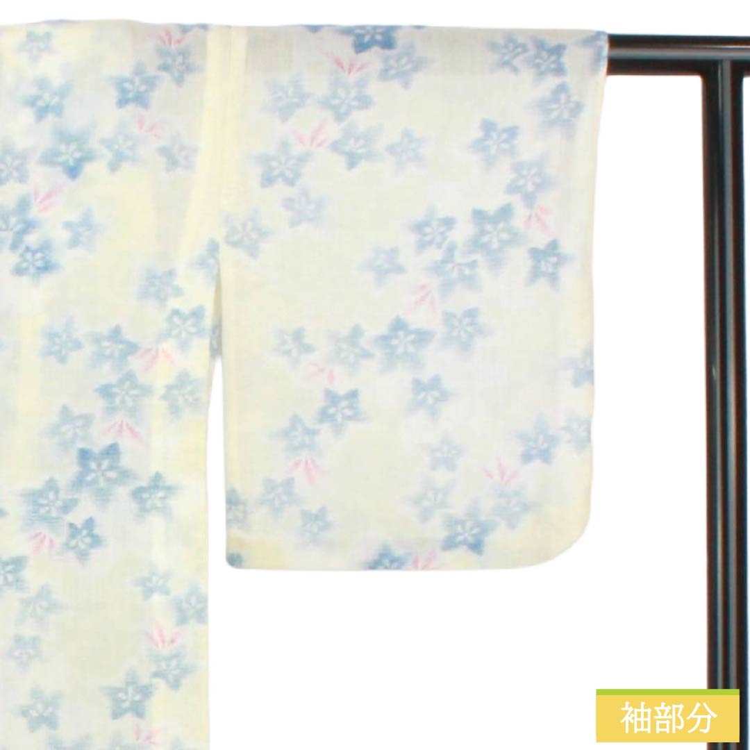 夏物 麻 紬 Sランク 身丈158.5cm 裄丈64cm 白百合色（しらゆりいろ） 夏上布 縮 花柄 紗 白系 1132003622311