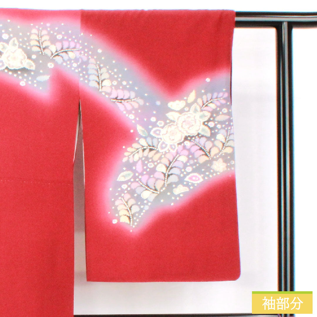 訪問着 正絹 袷 身丈163.5cm 裄丈64.5cm 臙脂色（えんじいろ） 辻ヶ花 Aランク 赤系 1112005823412