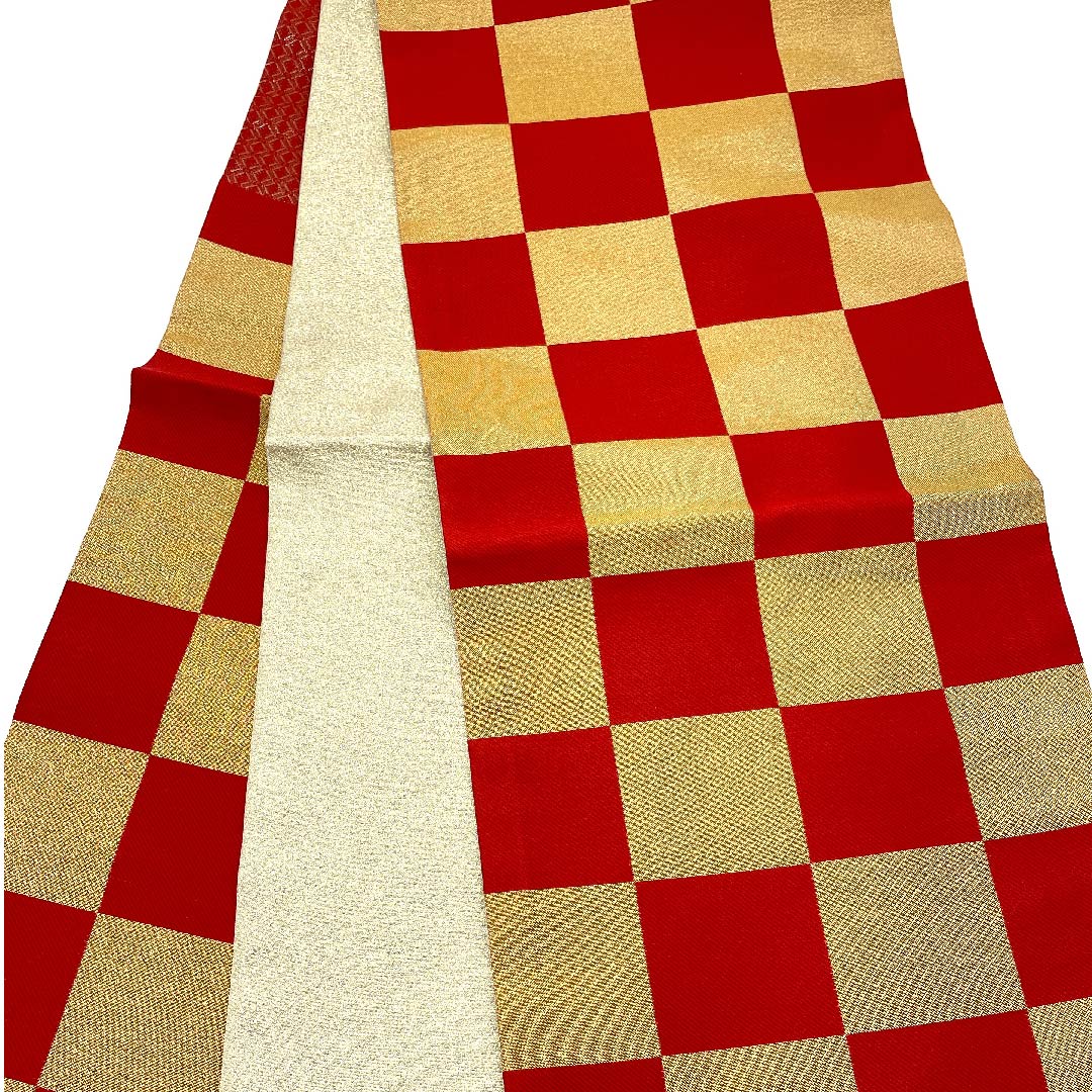 袋帯 金色 振袖用 市松 帯丈440cm 正絹 Sランク 六通 フォーマル 金系 1123006212321