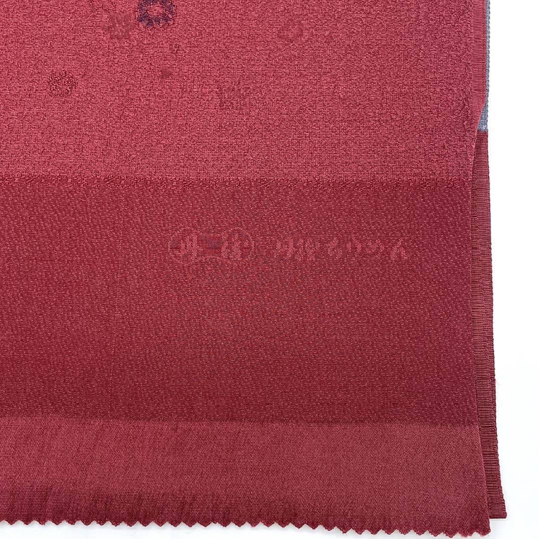 帯揚げ 正絹 Sランク セミフォーマル 臙脂色（えんじいろ） 丹後ちりめん 花 長さ約174cm 幅約29cm 赤系 1136003002912