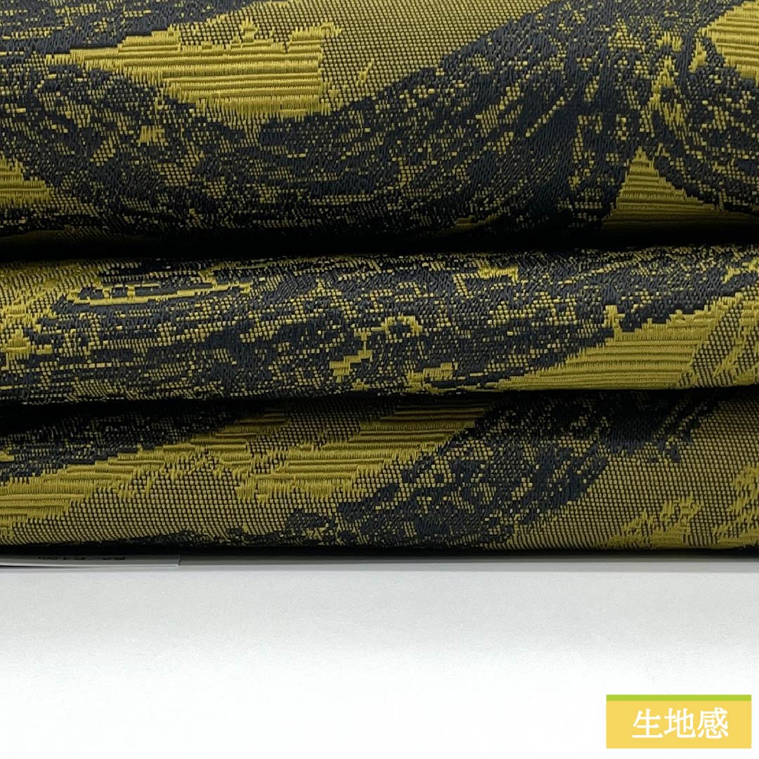 （新品）半幅帯 ポリエステル NEWランク 路考茶色（ろこうちゃいろ） 鳥の子色（とりのこいろ） 幾何学模様 リバーシブル 帯丈400cm 緑系 1125002671419