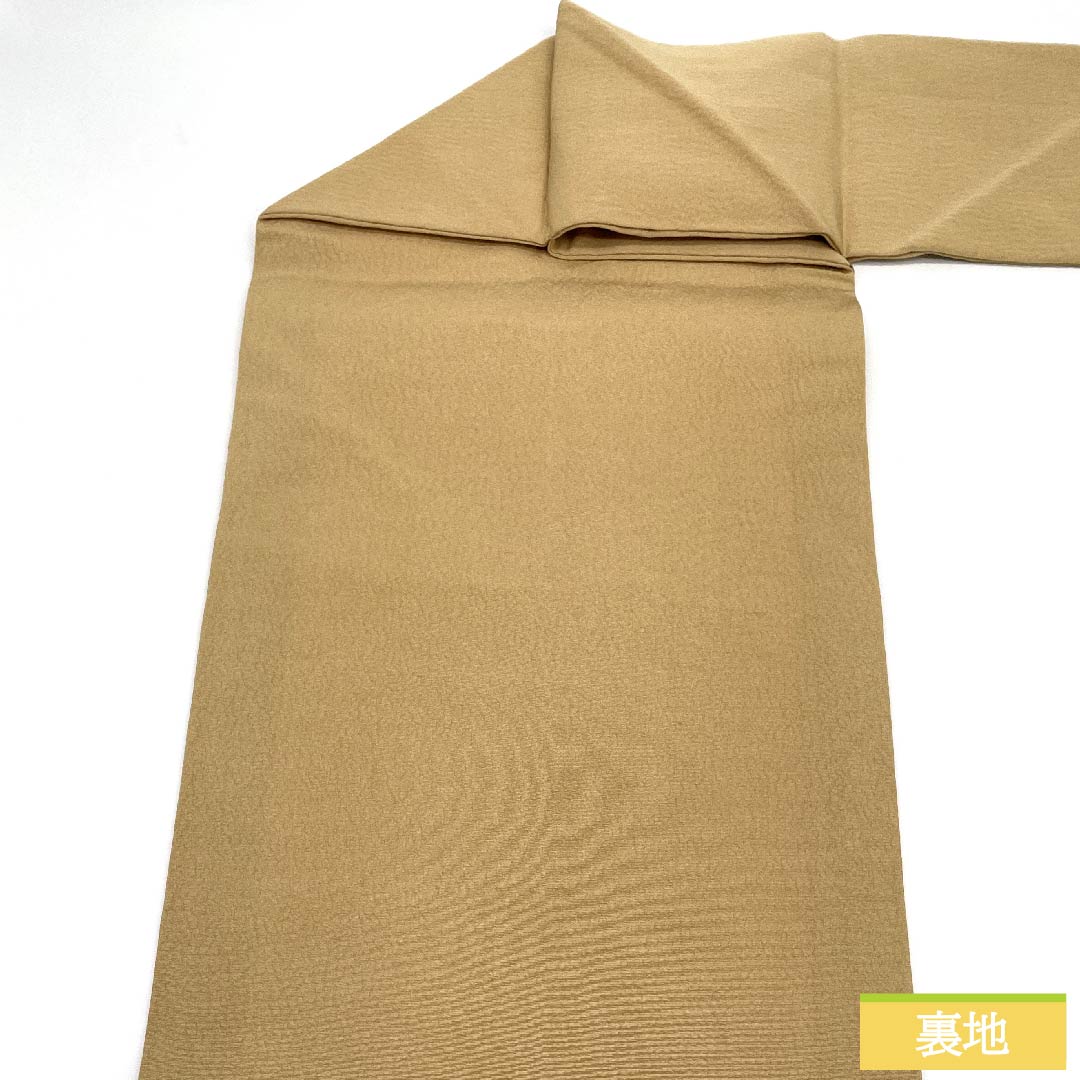 名古屋帯 山吹鼠色 更紗模様 帯丈359.5cm 正絹 Aランク ポイント柄 カジュアル ベージュ系 1124006063325  名古屋仕立て