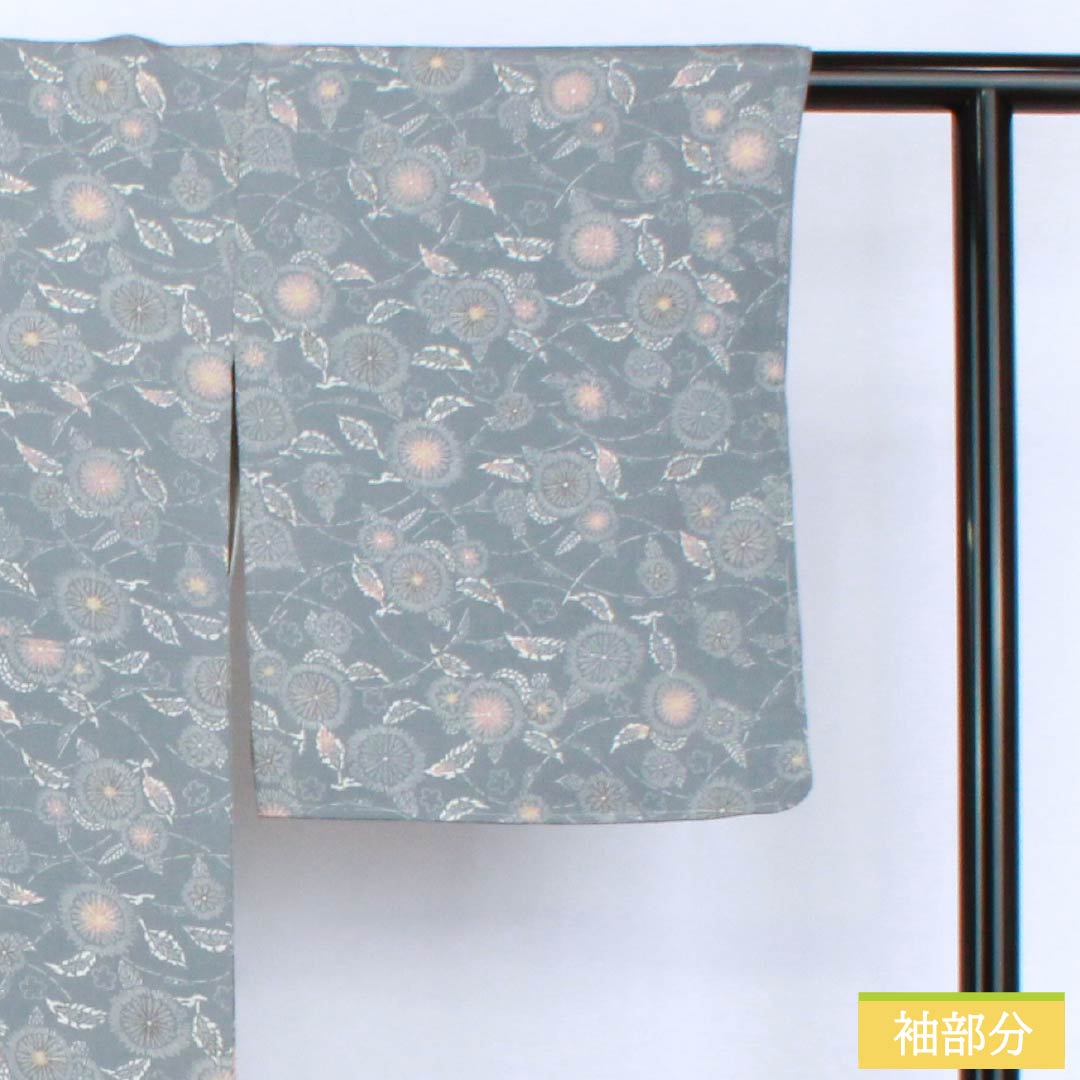 Komon (small pattern) silk, S rank, length 165cm, sleeve length 66cm, lined, Minato gray (minato gray) color, stencil-dyed crepe fabric with a plant and tree pattern in blue tones, product number 1115007382517