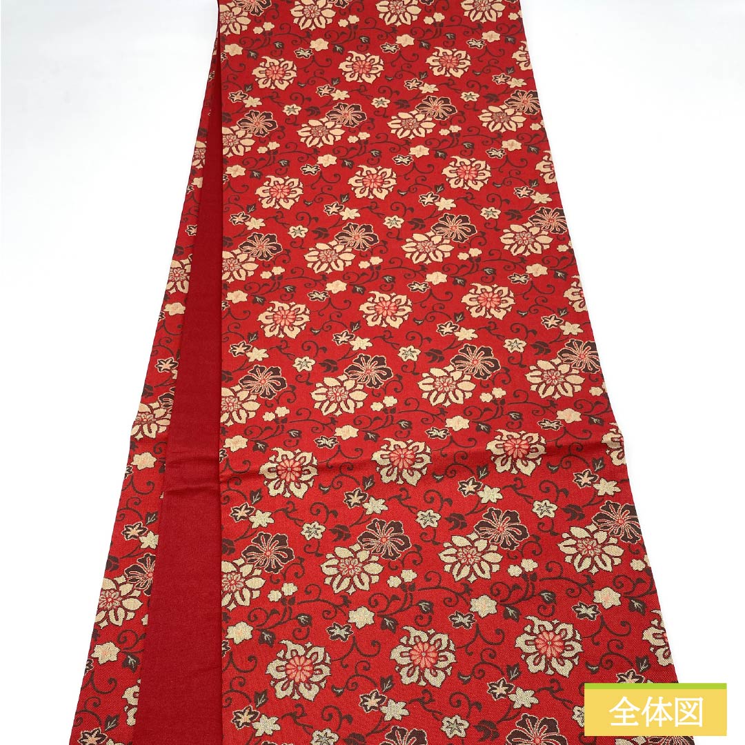 袋帯 正絹 赤紅色（あかべにいろ） 花唐草 帯丈428cm Sランク 全通 カジュアル 赤系 1123013242312