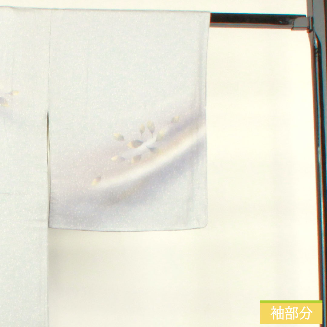 Homongi, pure silk, lined, length 156.5cm, sleeve length 63cm, cupronickel color, taped dye, leaf pattern, with basting thread, unused, S rank, gray, 1112003612322