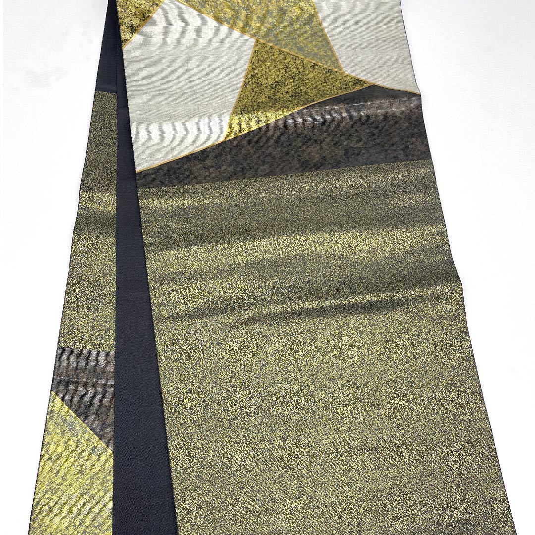 袋帯 黒色 切り嵌め 大島紬 帯丈432cm 正絹 Sランク 六通 フォーマル 黒系 1123008762310