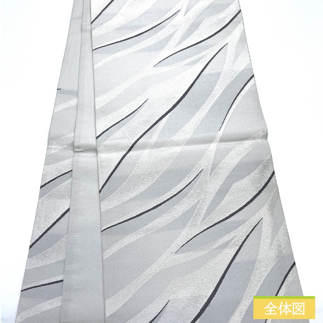 袋帯 正絹 白鼠色（しろねずいろ） 抽象模様 帯丈444cm Aランク 六通 セミフォーマル グレー系 1123012183322