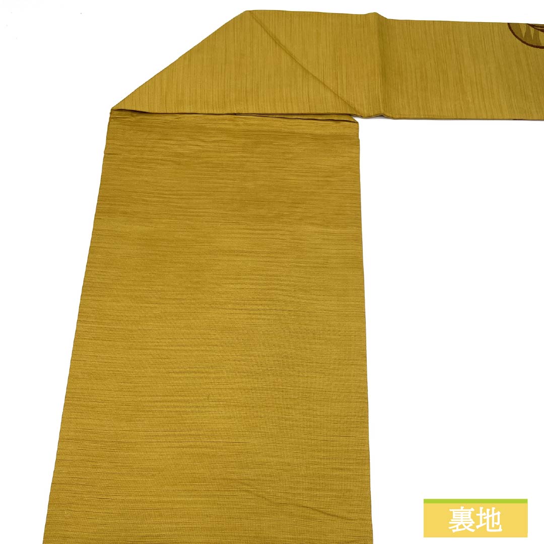 名古屋帯 黄土色（おうどいろ） 丸紋 松 帯丈371cm 正絹 Sランク ポイント柄 カジュアル 黄系 1124008002323 名古屋仕立て