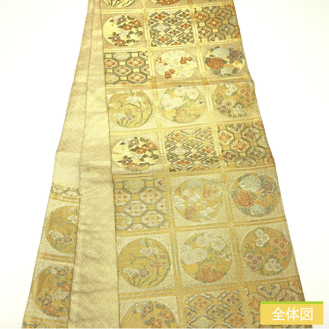 袋帯 正絹 Aランク 佐賀錦 留袖用 天井画   帯丈430cm 六通 フォーマル 金系 1123016863321