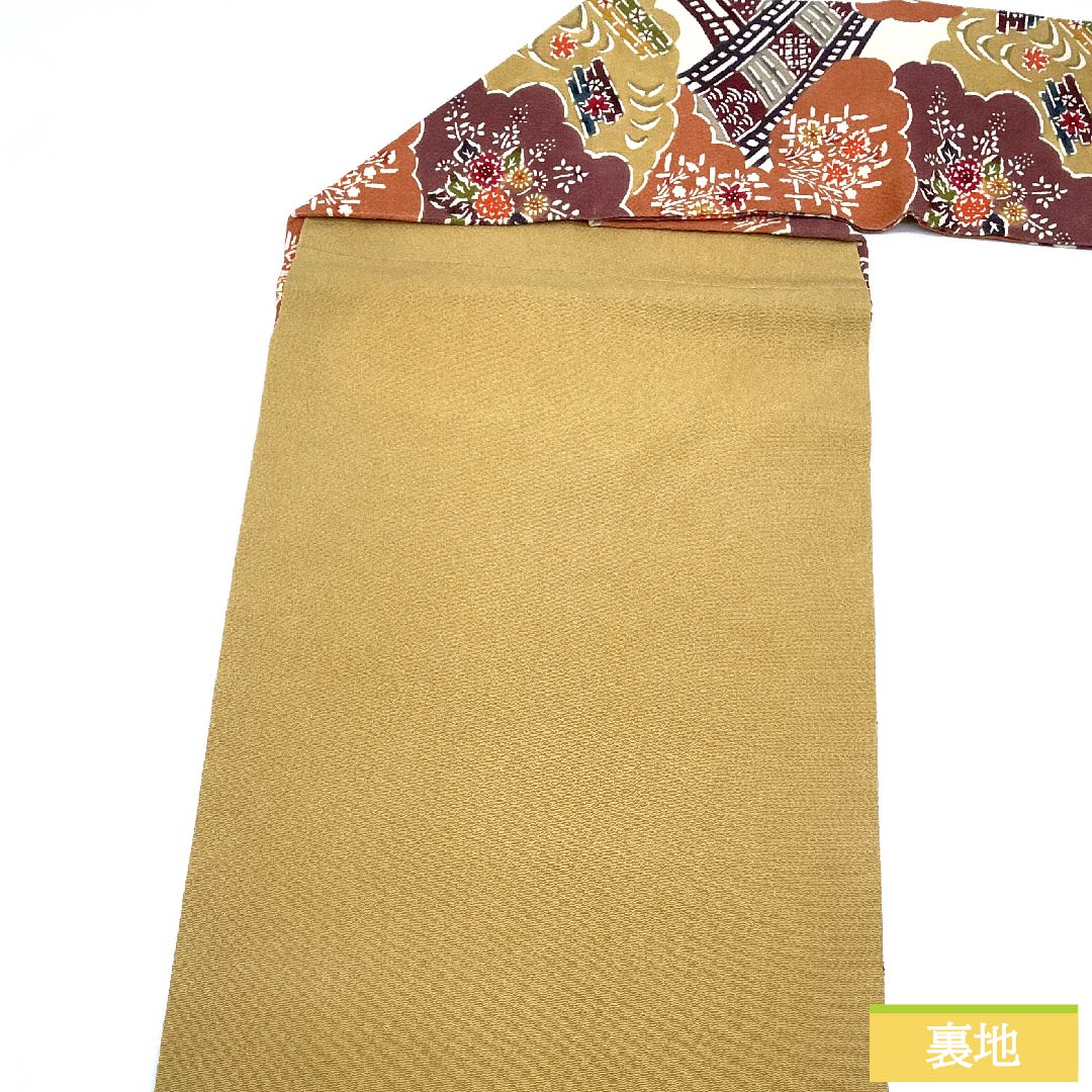 名古屋帯 生成り色 型染 京紅型 古典柄 雲取り ちりめん地 帯丈362cm 正絹 Sランク 六通 カジュアル 白系 1124005802311  名古屋仕立て