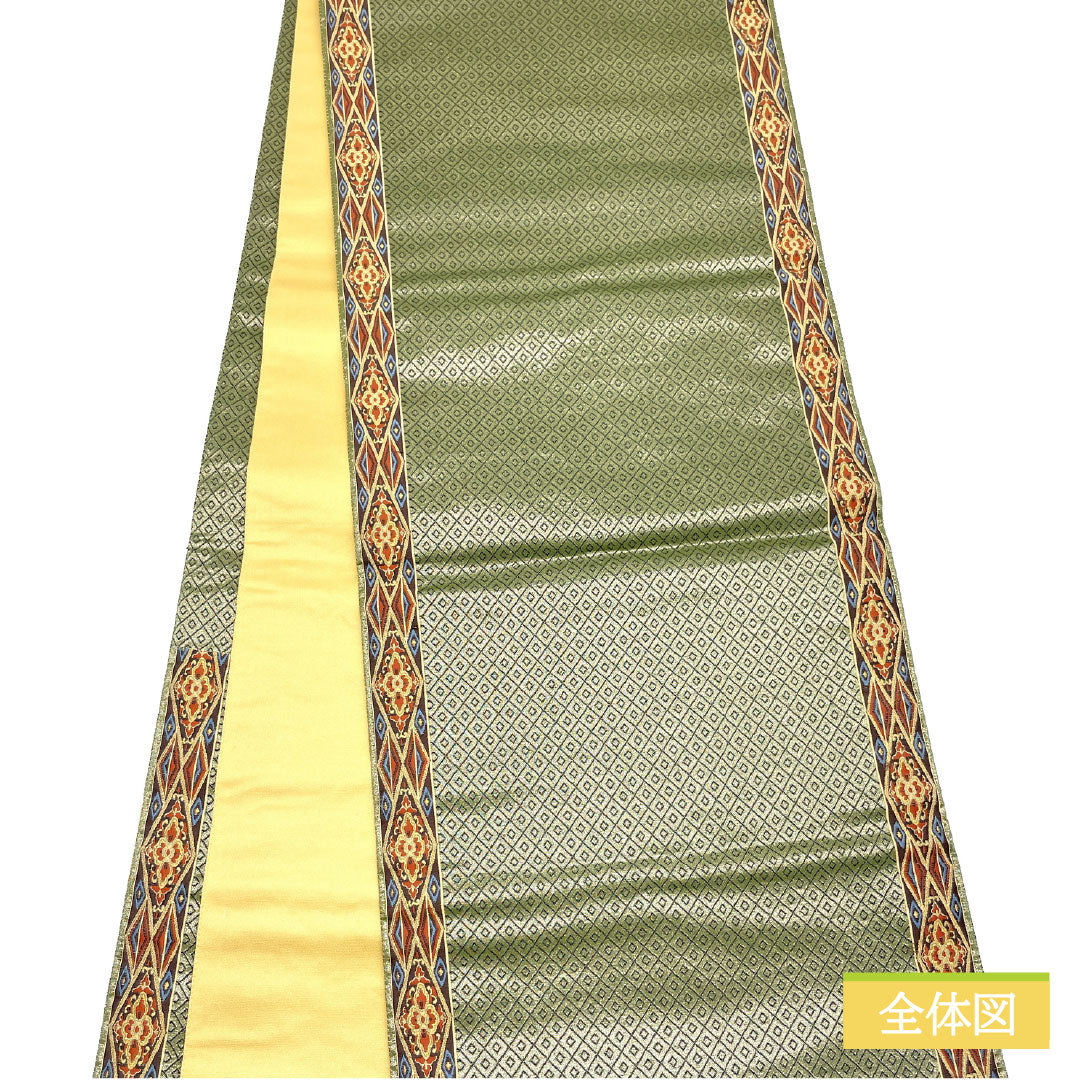 袋帯 正絹 Aランク 麹塵色（きくじんいろ） 西陣織 帯丈444cm 六通 セミフォーマル 緑系 1123016403319