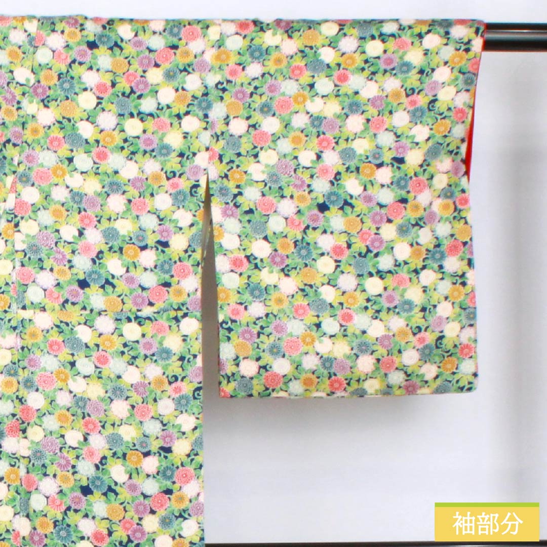 小紋 正絹 身丈163cm 裄丈65cm 袷 紺瑠璃色（こんるりいろ） 小菊 高島屋 Aランク 紺系 1115005733418