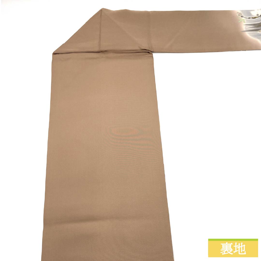 名古屋帯　ベージュ濃淡　蝶　B335 名古屋帯 夏帯 夏名古屋帯 夏帯 麻帯 ベージュ 亜麻色 スクイ手織り