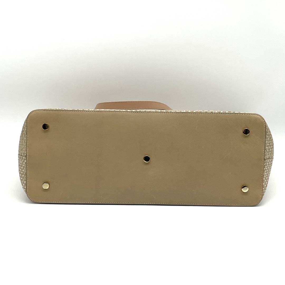 （新古品） 洋装バッグ ヤギ革 Aランク 新古品 やぎ革 編み込み ベージュ系 119700037325