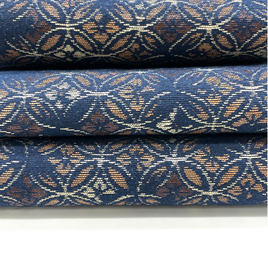 (Unmade) Half-width obi, pure silk, navy iron color, Shippo, obi length 364cm, navy, S rank, 1125001782318