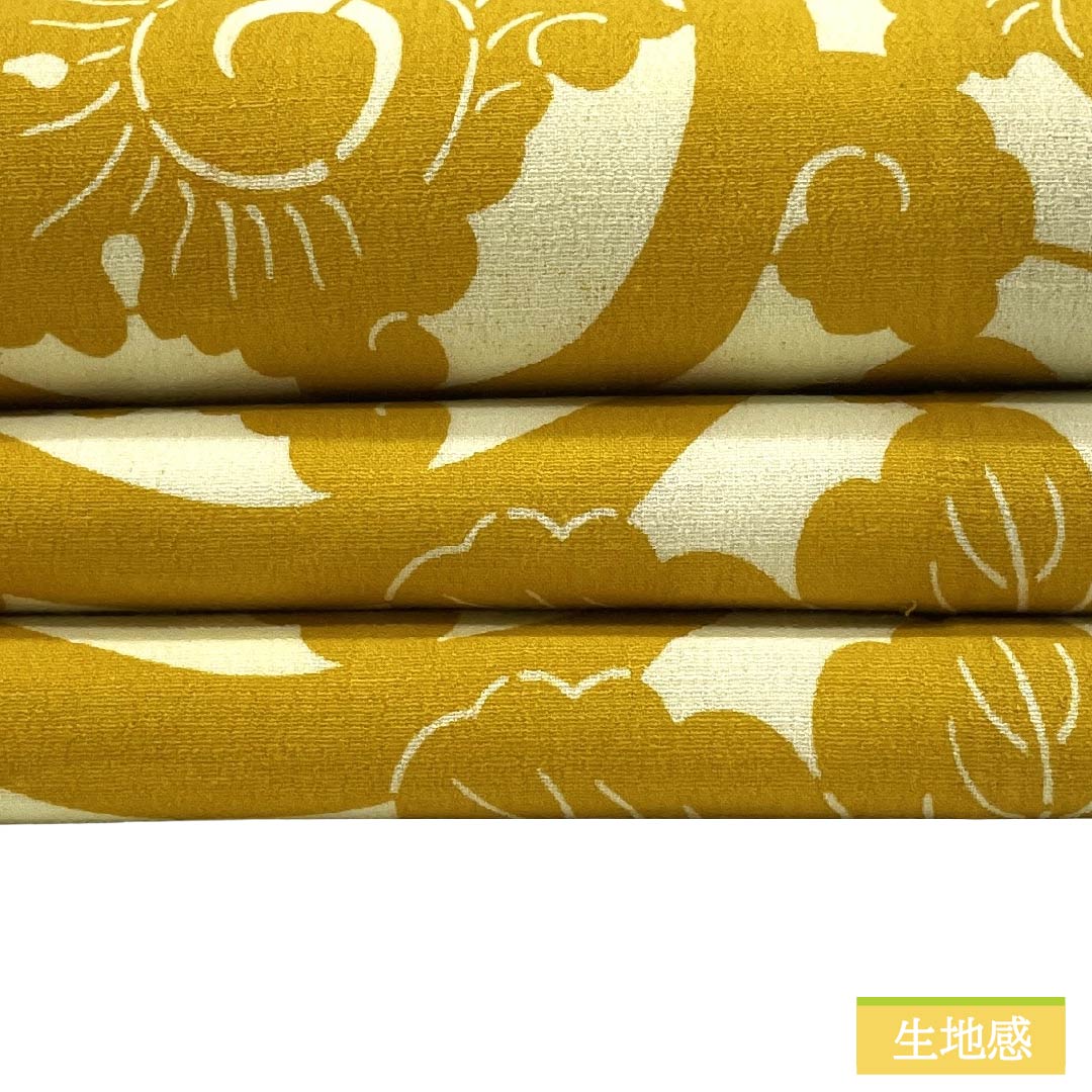 半幅帯 正絹 Bランク 濃卵色（こいたまごいろ） 唐草模様 竺仙謹製 帯丈323cm 黄系 1125003004323