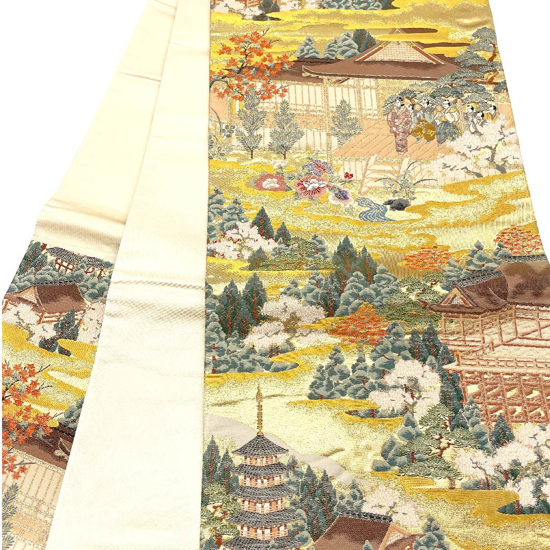 袋帯 金色 時代人物模様 帯丈440cm 正絹 Aランク 六通 フォーマル 金系 1123003133321