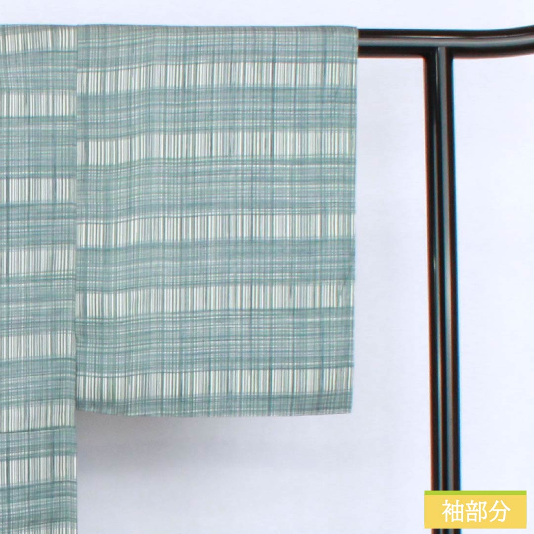 男物長襦袢 正絹 Sランク 身丈151cm 裄丈69cm 藍砥茶色（あいとのちゃいろ） チェック柄 単衣 水色系 1140000632524