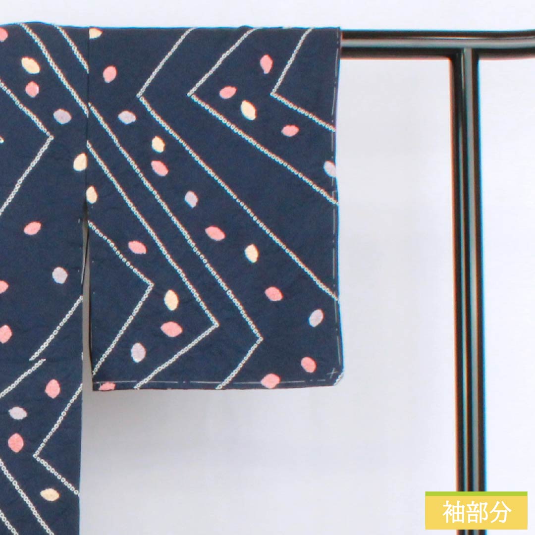 小紋 正絹 Sランク 身丈154.5cm 裄丈62.5cm 袷 濃紺色（のうこんいろ） 線 小帽子絞り しつけ糸付き 紺系 1115006762218