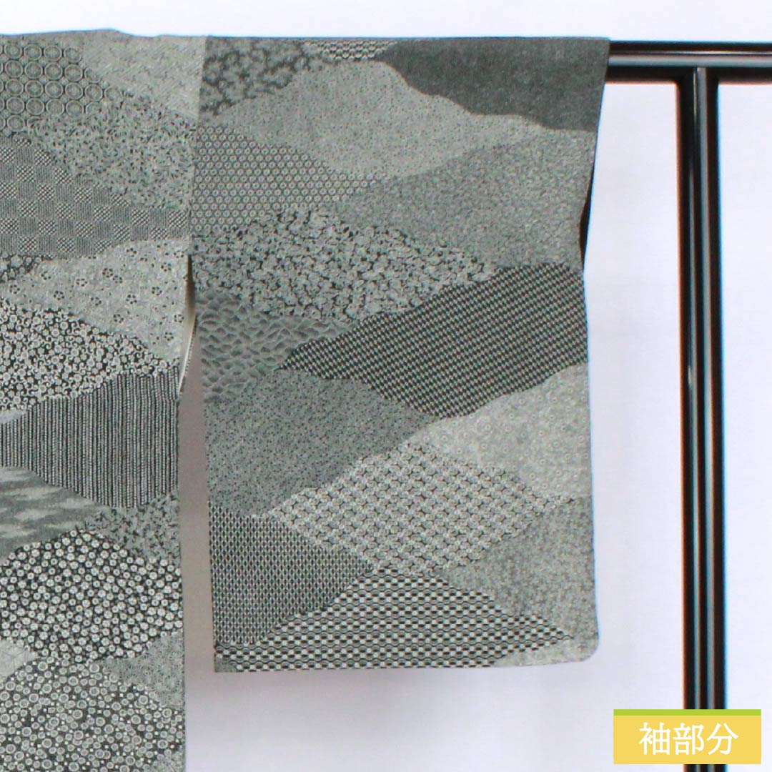 小紋 正絹 Sランク 身丈164.5cm 裄丈66.5cm 袷 金田染工 二代目金田昇 江戸小紋 割付文様 型染 モノトーン 1115007202427