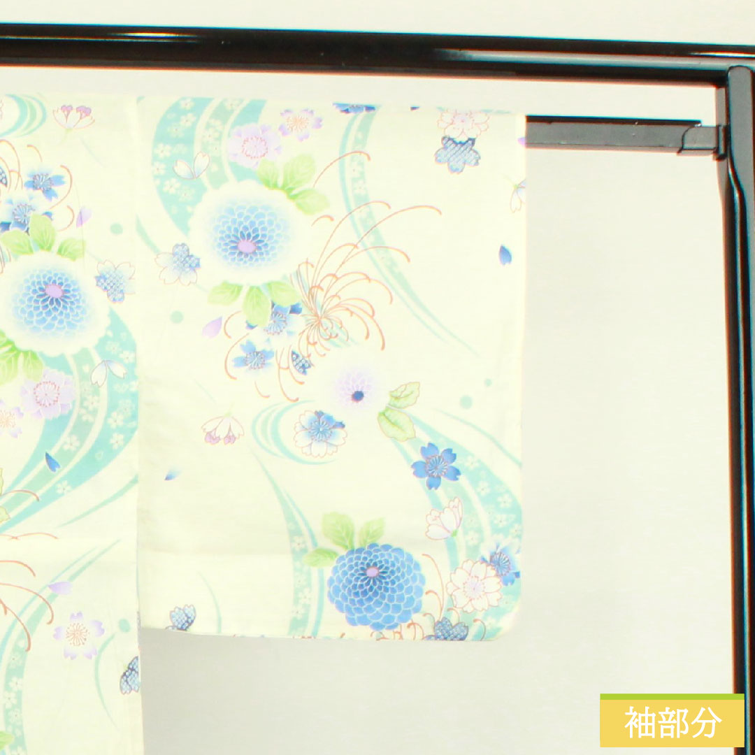 Yukata Cotton Length 164cm Sleeve length 66cm S rank Single layer White Cherry blossom Chrysanthemum 1118004672411