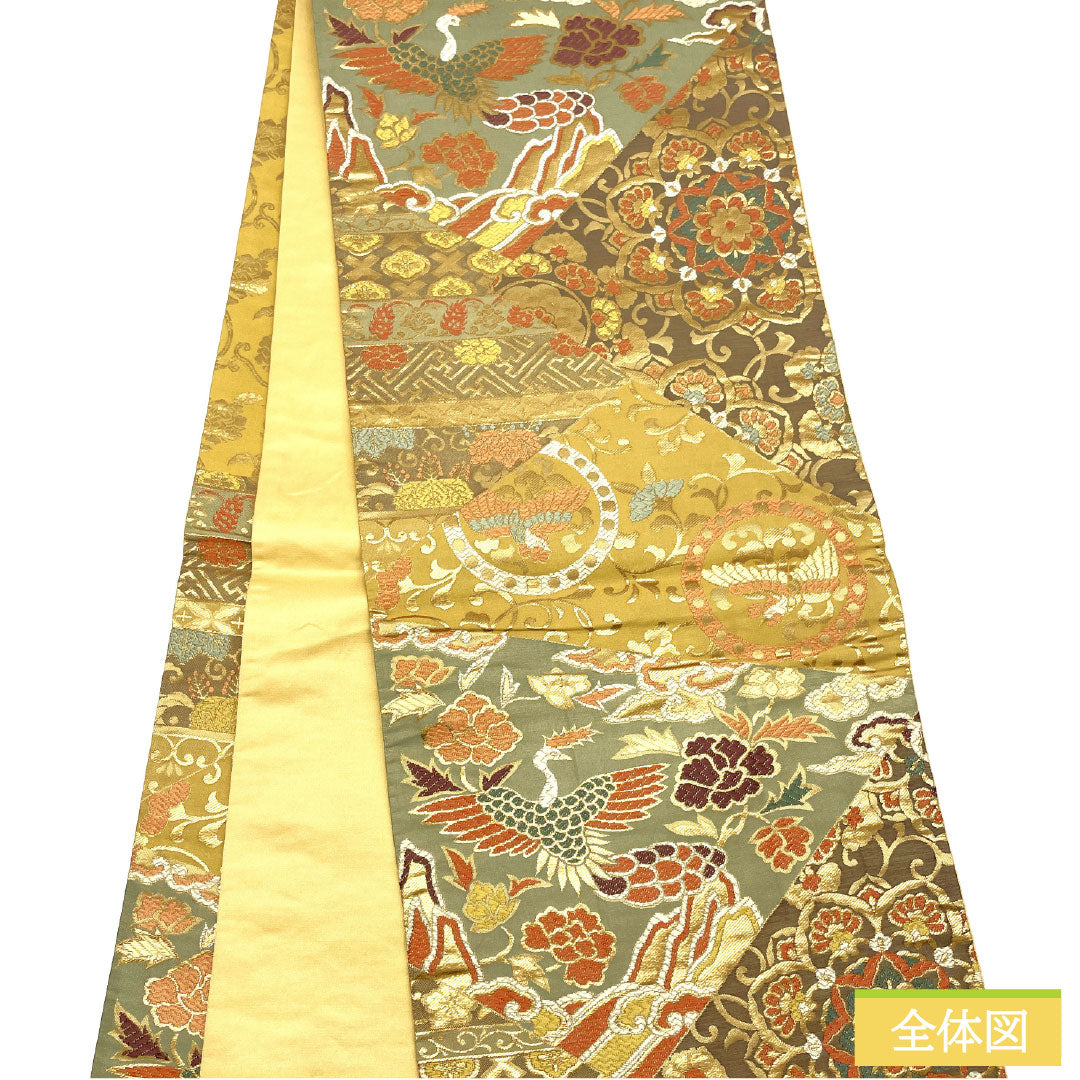 袋帯 正絹 Aランク 楊梅色（やまももいろ） 西陣織 吉祥文様   帯丈432cm 六通 フォーマル 黄系 1123016943323