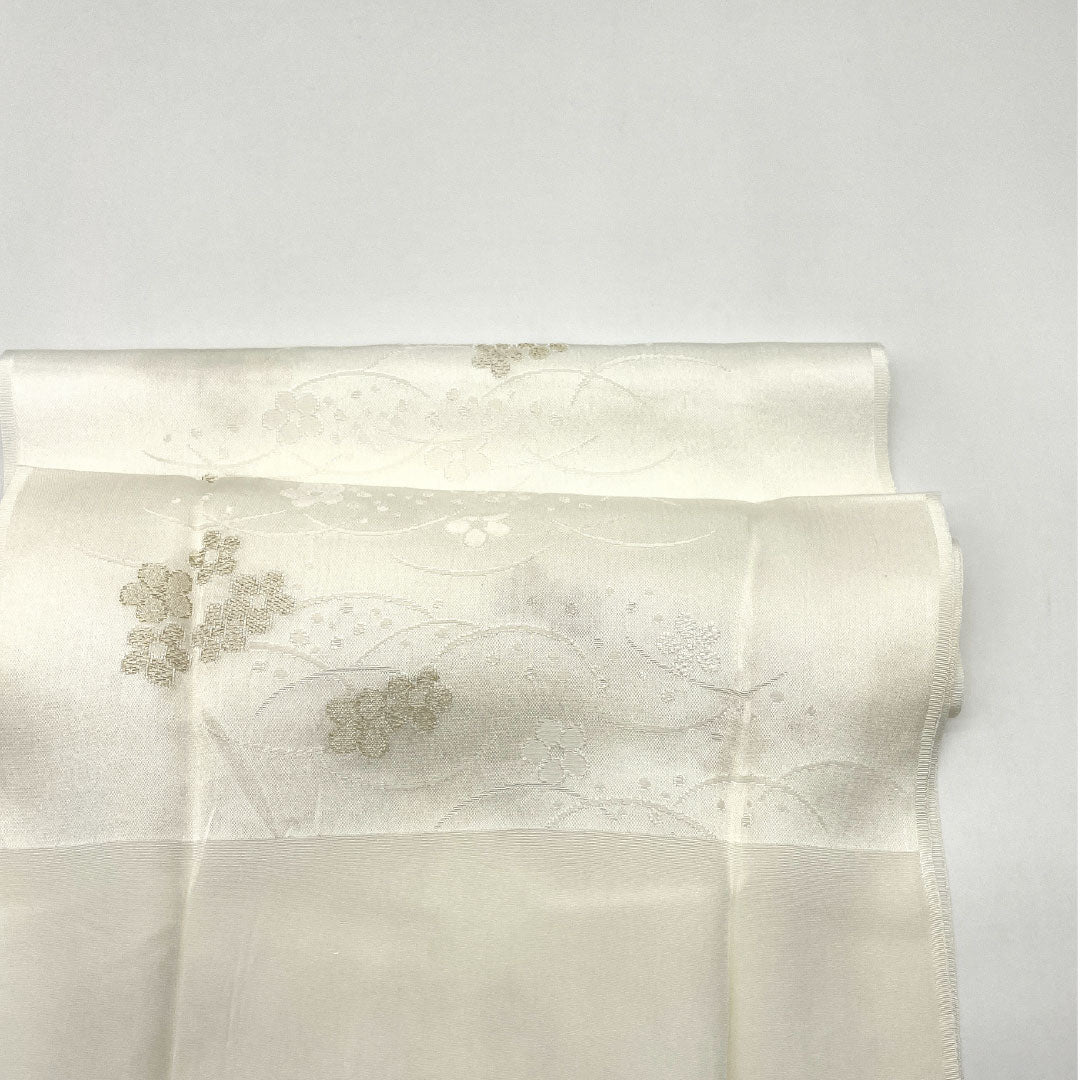 （新古品） 帯締め・帯揚げセット 正絹 Aランク 結婚式 披露宴 扇付き 長さ約158cm 幅約1.5cm 留袖用 白系 1141000033311