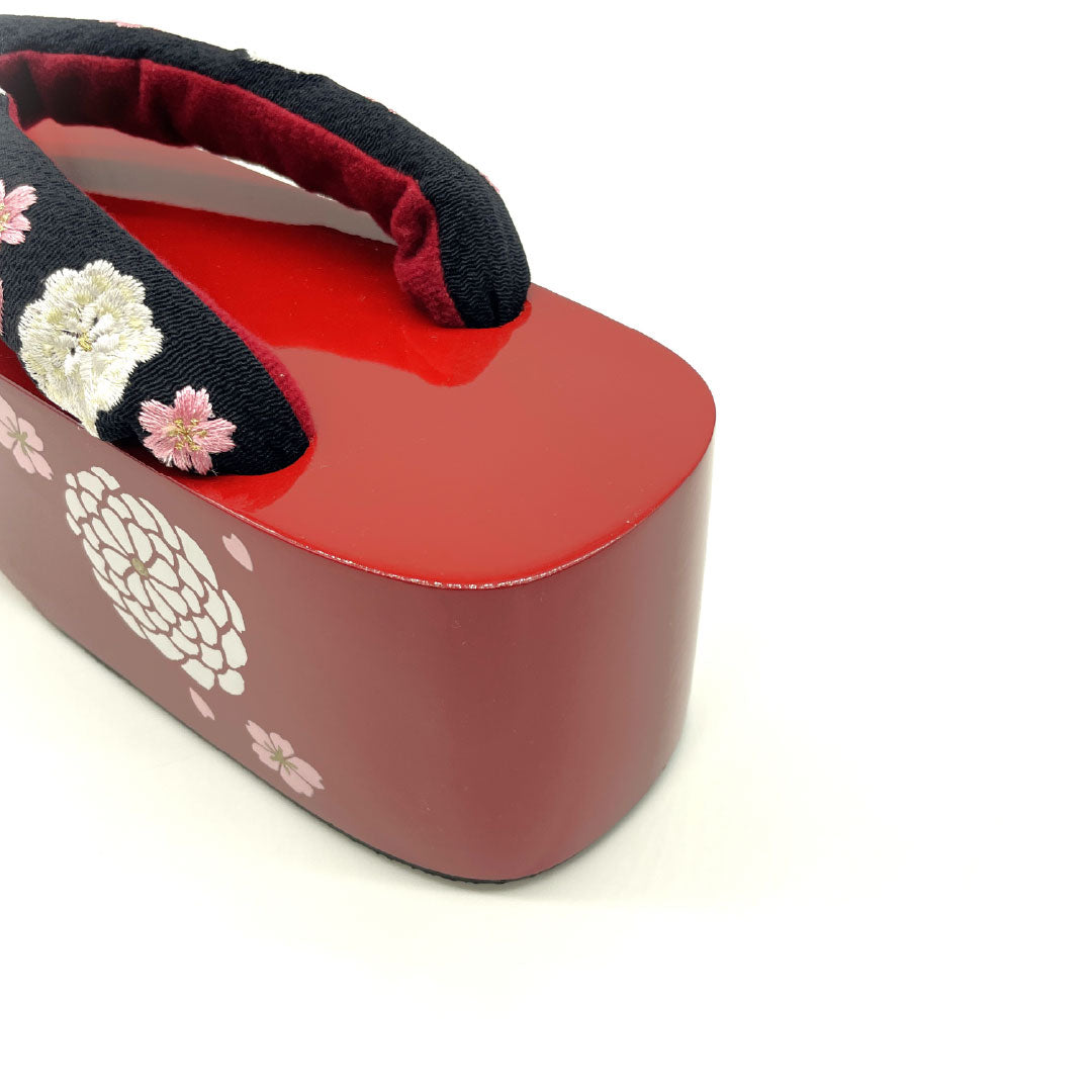 （新古品）下駄 桐 Aランク フォーマル ぽっくり下駄 こっぽり 厚底 長さ224cm XLサイズ 赤系 1122001323512