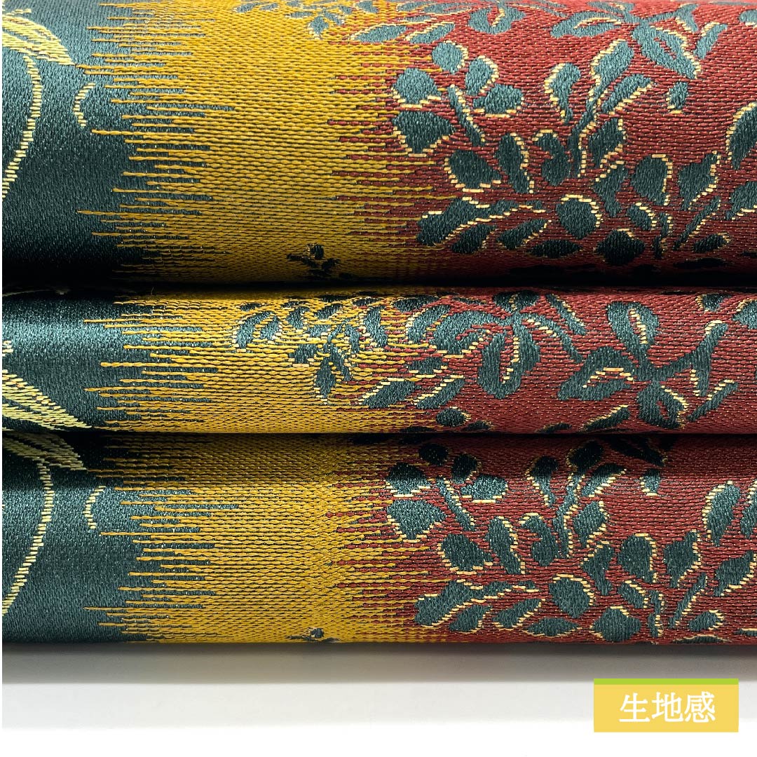 半幅帯 ポリエステル 鉄色（てついろ） 紅海老茶色（べにえびちゃいろ） 笹模様 植物模様 古典柄 長尺 帯丈448cm グラデーション系 Sランク 1125001092499