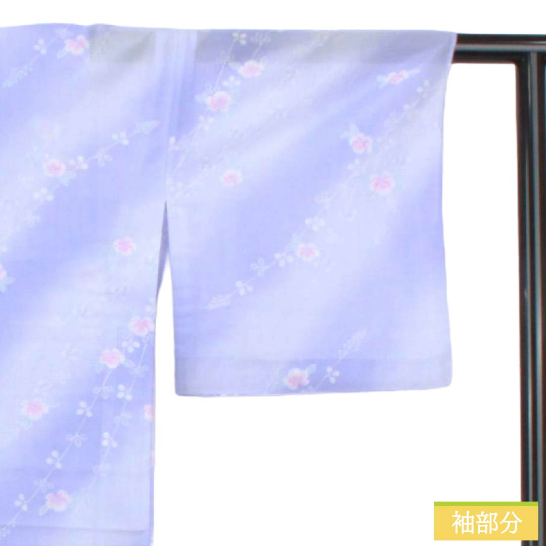 夏物 ポリエステル 小紋 Aランク 身丈159cm 裄丈63.5cm 藤色（ふじいろ） 洗える着物 草花模様 絽 紫系 1132006123320