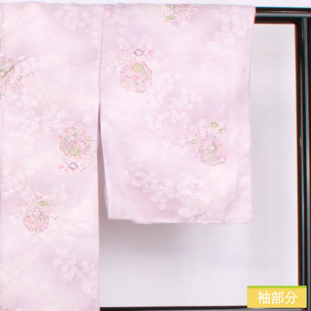 小紋 ポリエステル 身丈158.5cm 裄丈64cm 袷 白藤色（しらふじいろ） 洗える着物 小花 鏡 しつけ糸付き Aランク 紫系 1115005173320