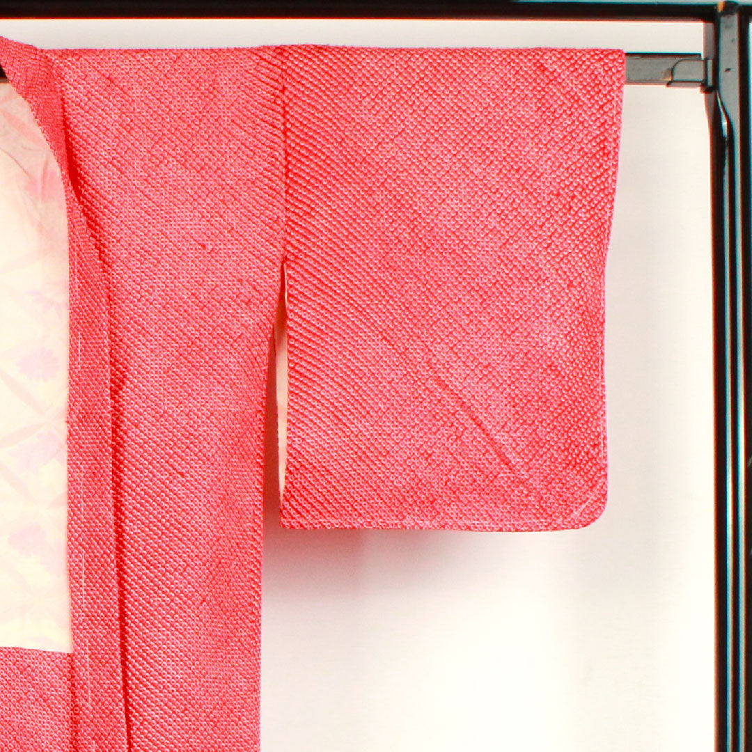 羽織 身丈86cm 裄丈63cm 土耳古赤色 絞り 正絹 Sランク 袷 赤系 1117000292912