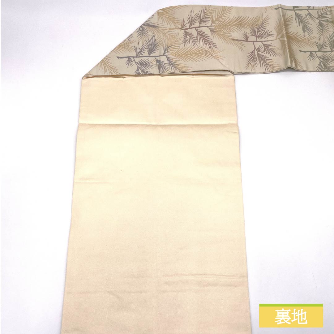 Nagoya Obi, Natural Color (Kinariiro), Wood and Plant Pattern, 361cm Long, Pure Silk, S-Rank, Full Length, Semi-Formal, Cream, Item Number: 1124008432315, Nagoya Style