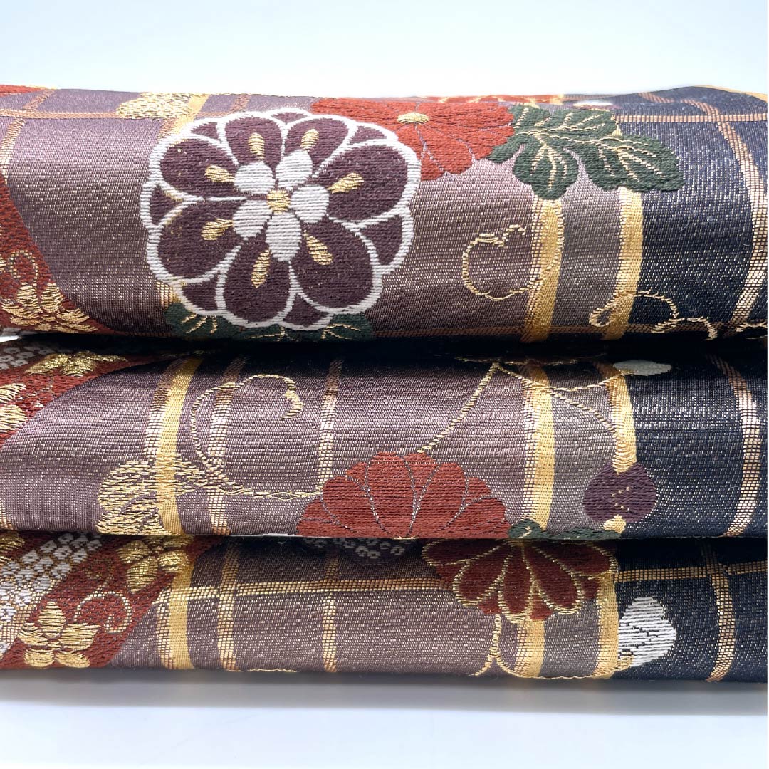 （未仕立）半幅帯 正絹 古典柄 花唐草 菊 帯丈438cm グラデーション系 Sランク 1125001792499