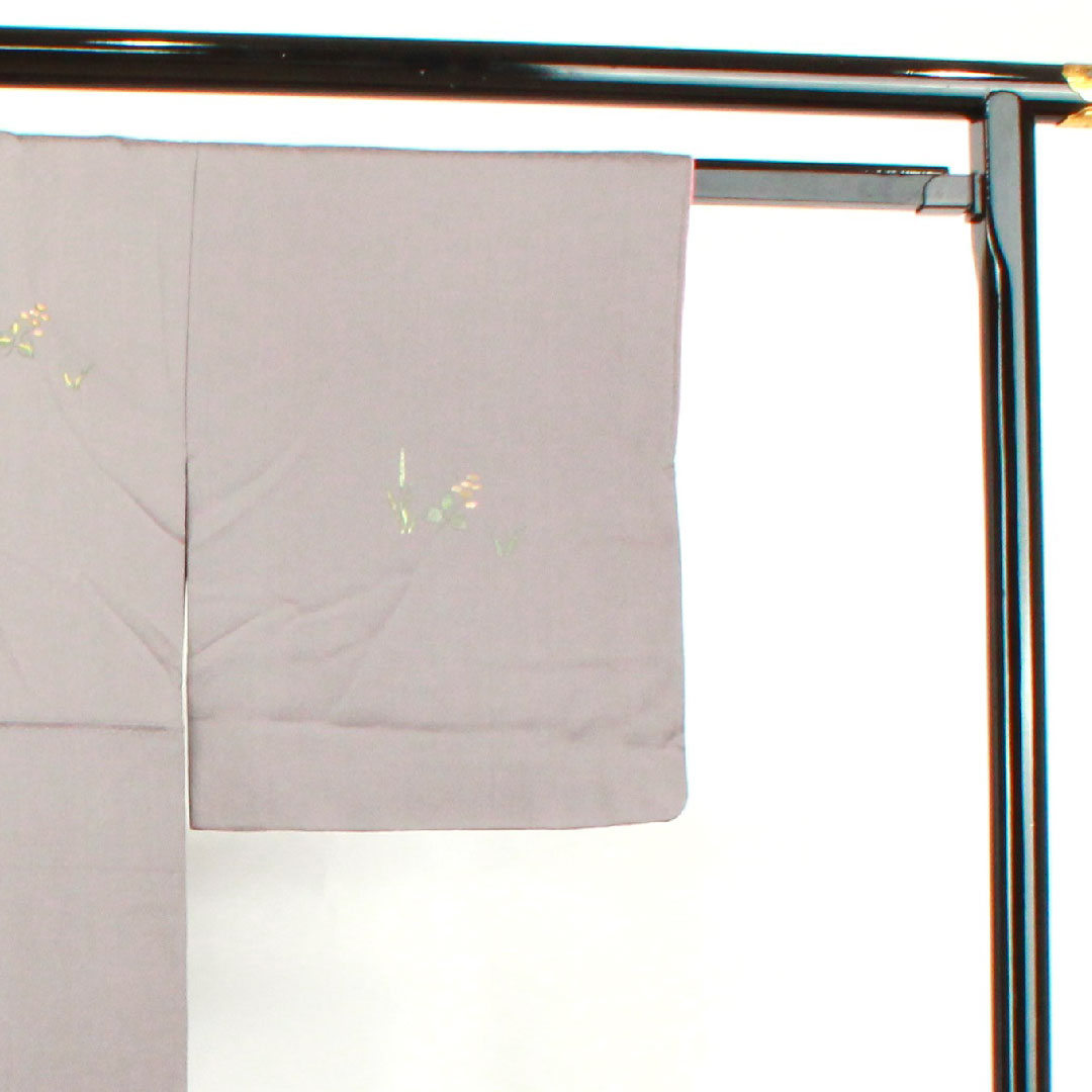 Homongi, pure silk, lined, length 156cm, sleeve length 63cm, tin color, gold leaf finish, floral pattern, S rank, gray, 1112002942322