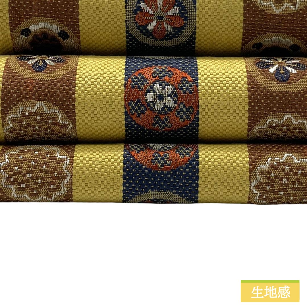 半幅帯 その他 Sランク 黄唐紙色（きからかみいろ） 米沢織 縞 抽象花柄 リバーシブル 帯丈346cm 黄系 1125006462323