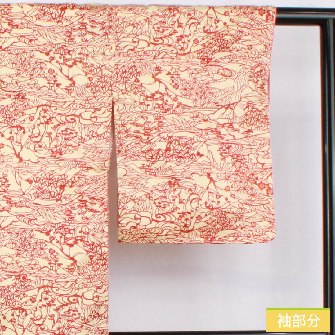 小紋 正絹 身丈162cm 裄丈63cm 袷 東京白茶色（とうきょうしらちゃいろ） 線描き風景画 風景 Sランク クリーム系 1115005222415