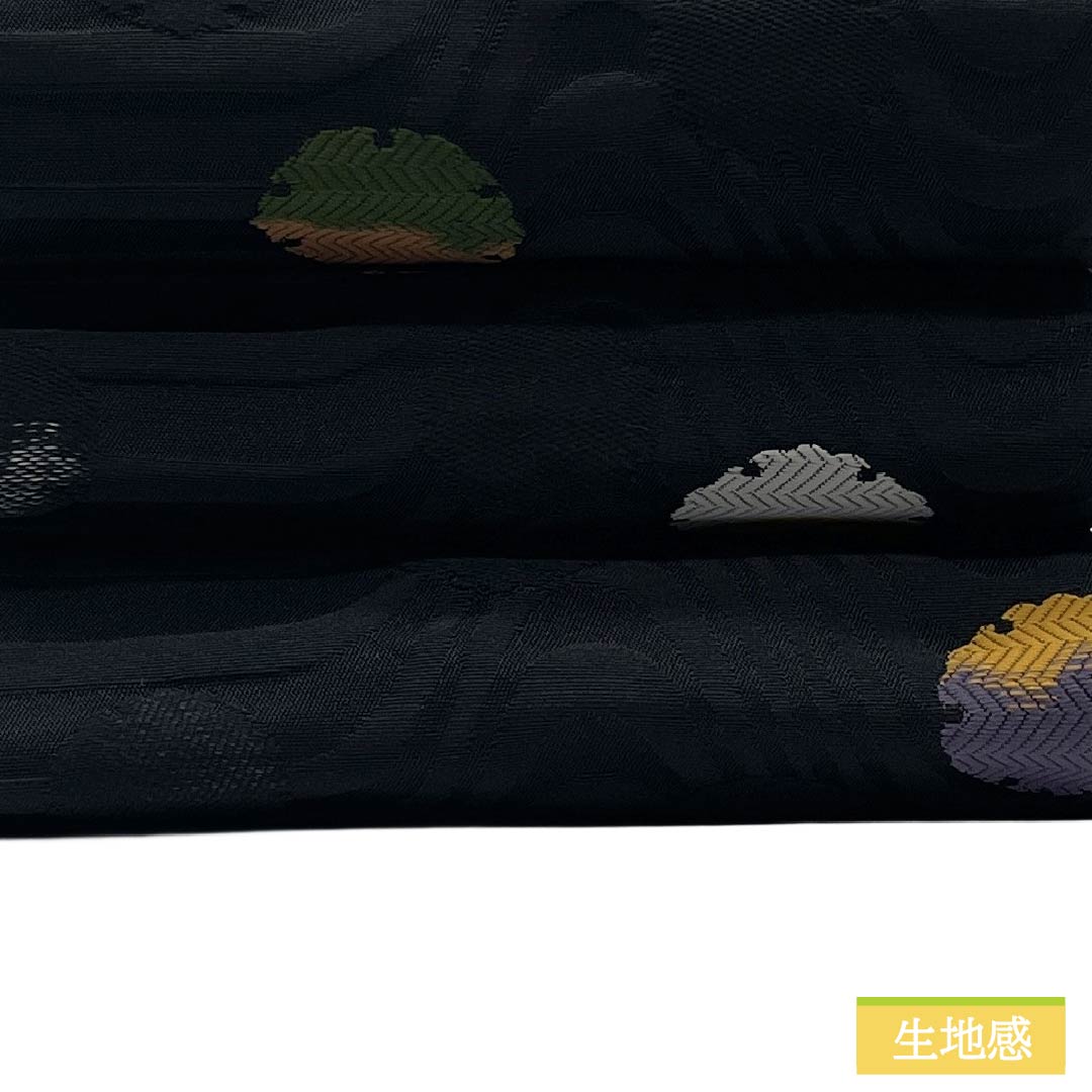 【未仕立】半幅帯 ポリエステル Sランク リバーシブル 雪輪 桜 帯丈396cm 黒系 1125005122310