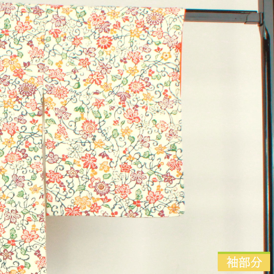 Komon, pure silk, length 160.5cm, sleeve length 64.5cm, lined, stencil dyeing, floral pattern, A rank, white, 1115004313411