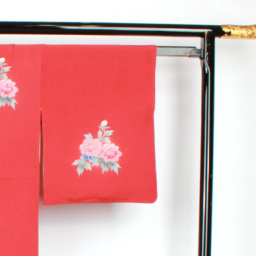 訪問着 袷 身丈158.5cm 裄丈65cm 蘇芳色 孔雀 草花模様 正絹 Aランク 赤系 1112001663312