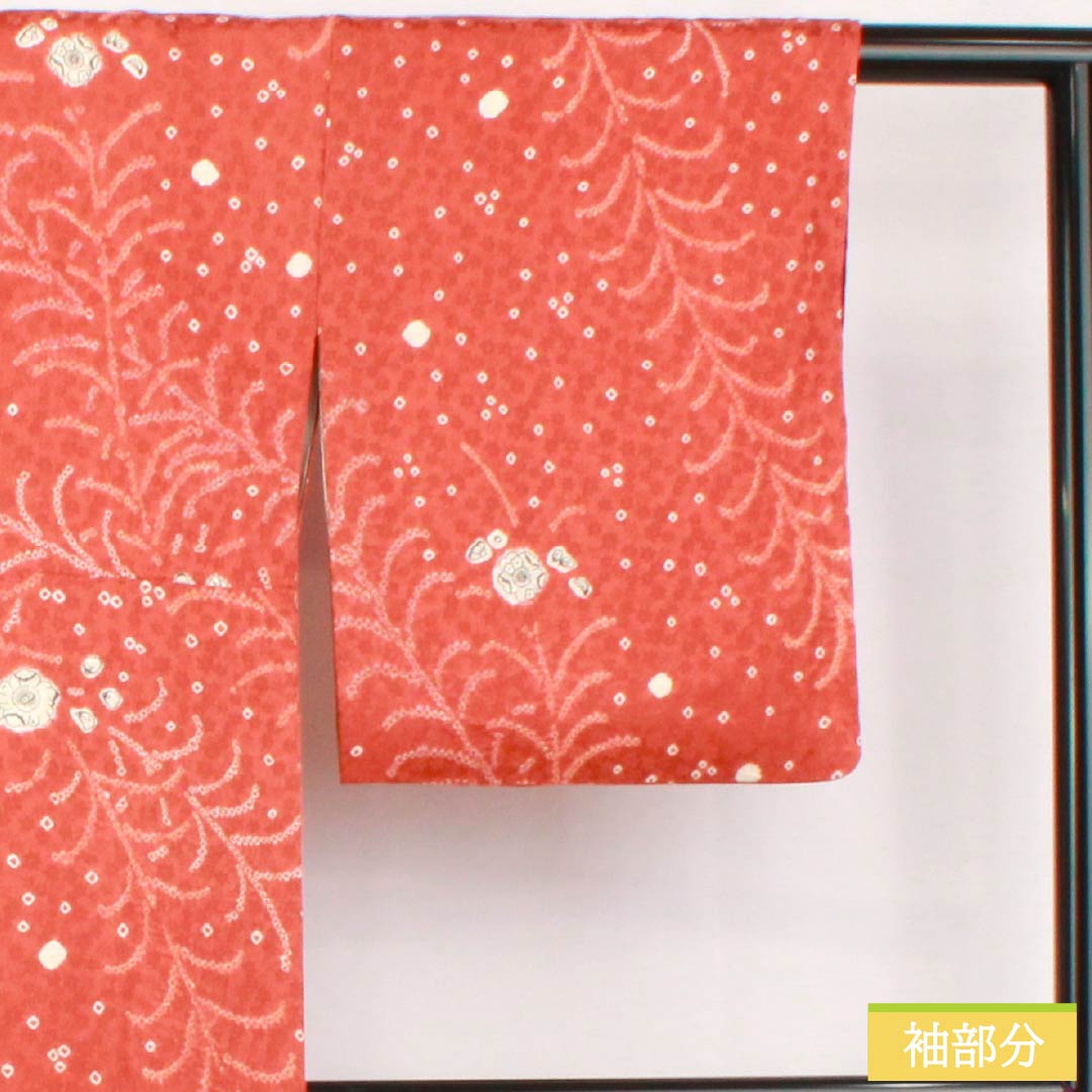 小紋 正絹 身丈163cm 裄丈65cm 袷 緋銅色（ひどうしょく） 絞り 辻ヶ花 Sランク 朱系 1115005242416