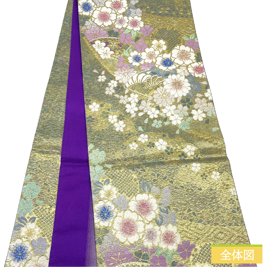 袋帯 正絹 Sランク リバーシブル 西陣織 桜 縞 帯丈464cm 六通 フォーマル グラデーション系 1123017262499