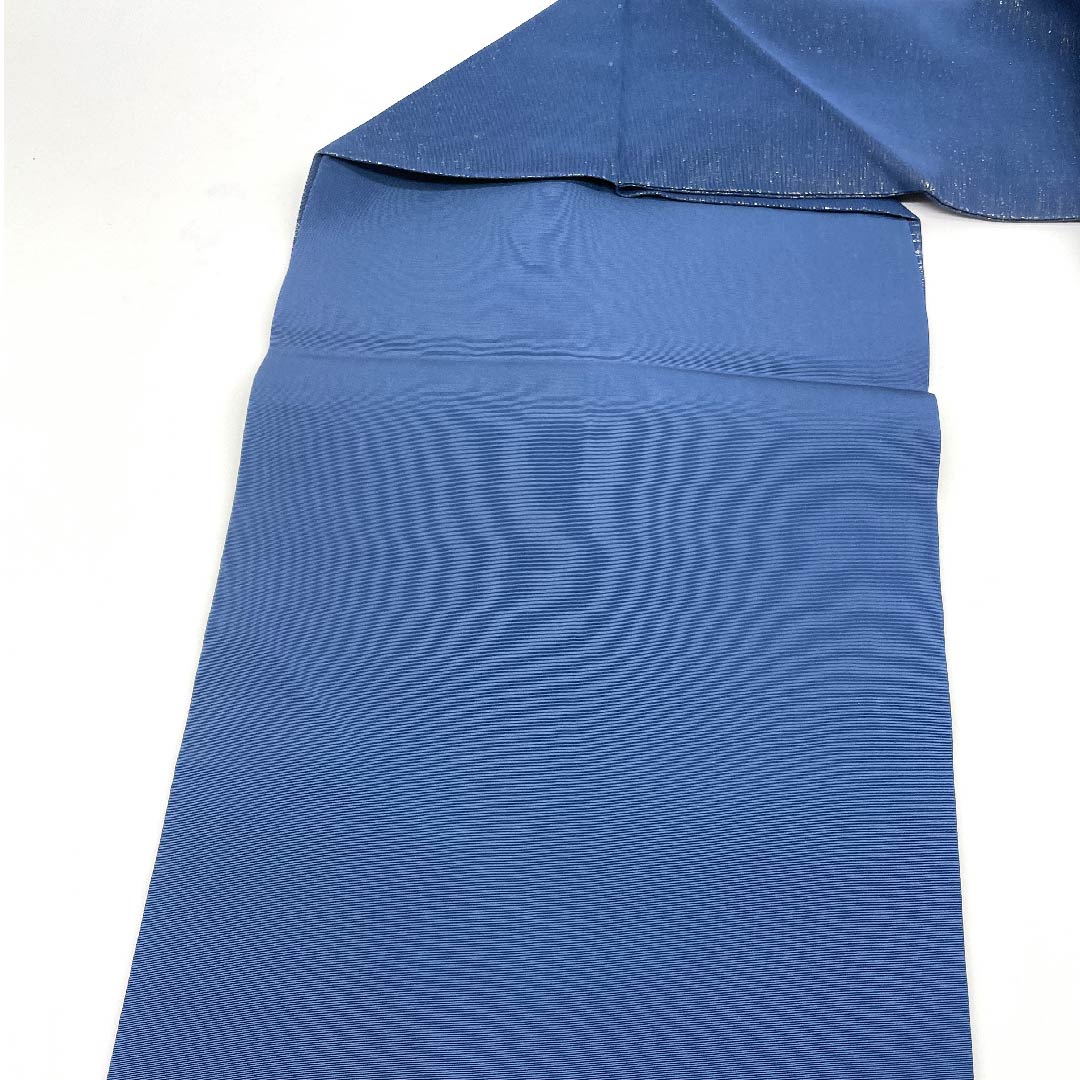 リサイクル着物】名古屋帯 紺藍色 草花模様 刺繍 帯丈387.5cm 正絹 A