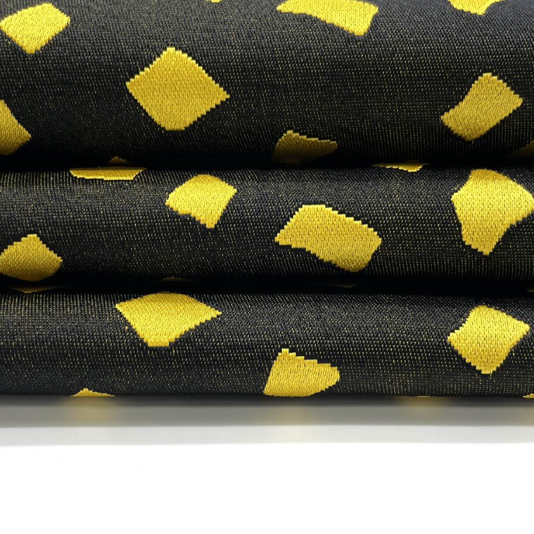 半幅帯 ポリエステル 鬱金色（うこんいろ） 幾何学模様 帯丈348cm 黄系 Sランク 1125001732323