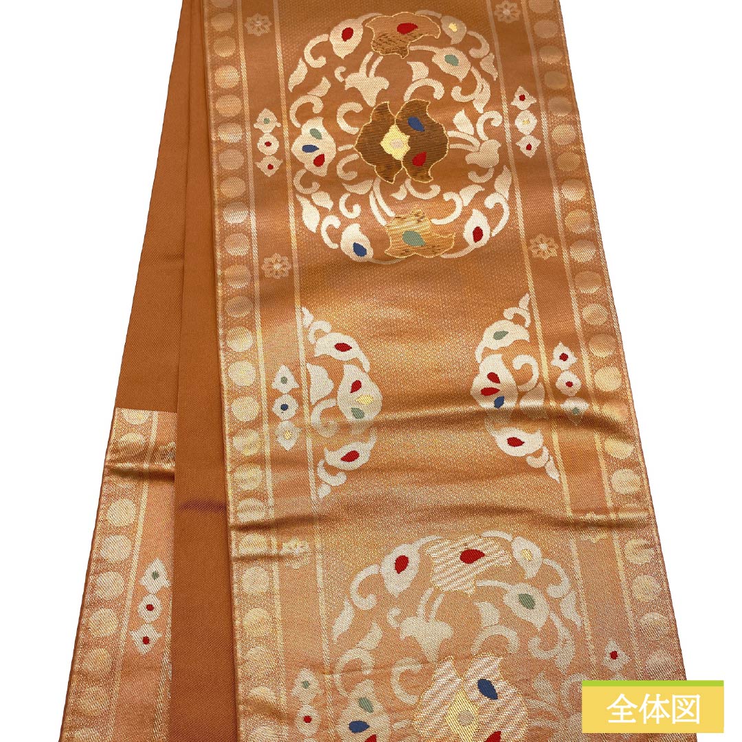 Fukuro Obi (sash) made of pure silk in Shikanchairo (brown) with an abstract floral pattern, 440cm long, S rank, six-pass, semi-formal, brown, product number 1123014982314