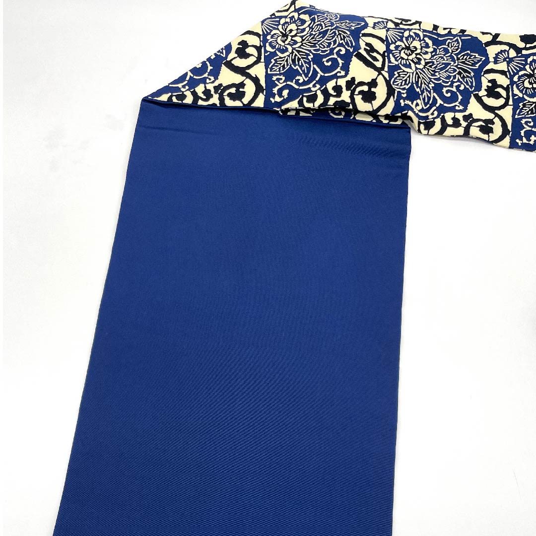 Nagoya obi, light egg-colored, stencil-dyed, fan and flower pattern, obi length 337cm, pure silk, S rank, full-length, casual, cream-colored, 1124005012315, Nagoya-made