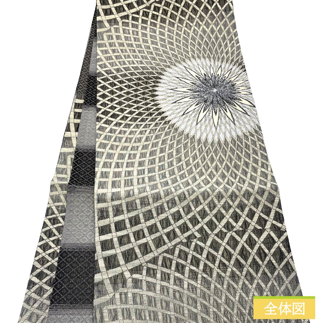 袋帯 正絹 素鼠色（すねずいろ） 万寿菊 モール 帯丈440cm Sランク 六通 カジュアル グレー系 1123012582322