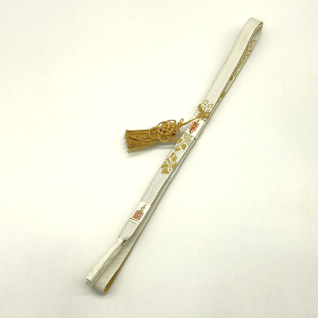 New Old Stock: Obi-jime and Obi-age Set, Pure Silk, New Rank, Shirayuri-iro (White Lily Color), for Tomesode, Classic Chrysanthemum Pattern, Length approx. 160cm, Width approx. 1.6cm, Formal, White Color, 1141000331311